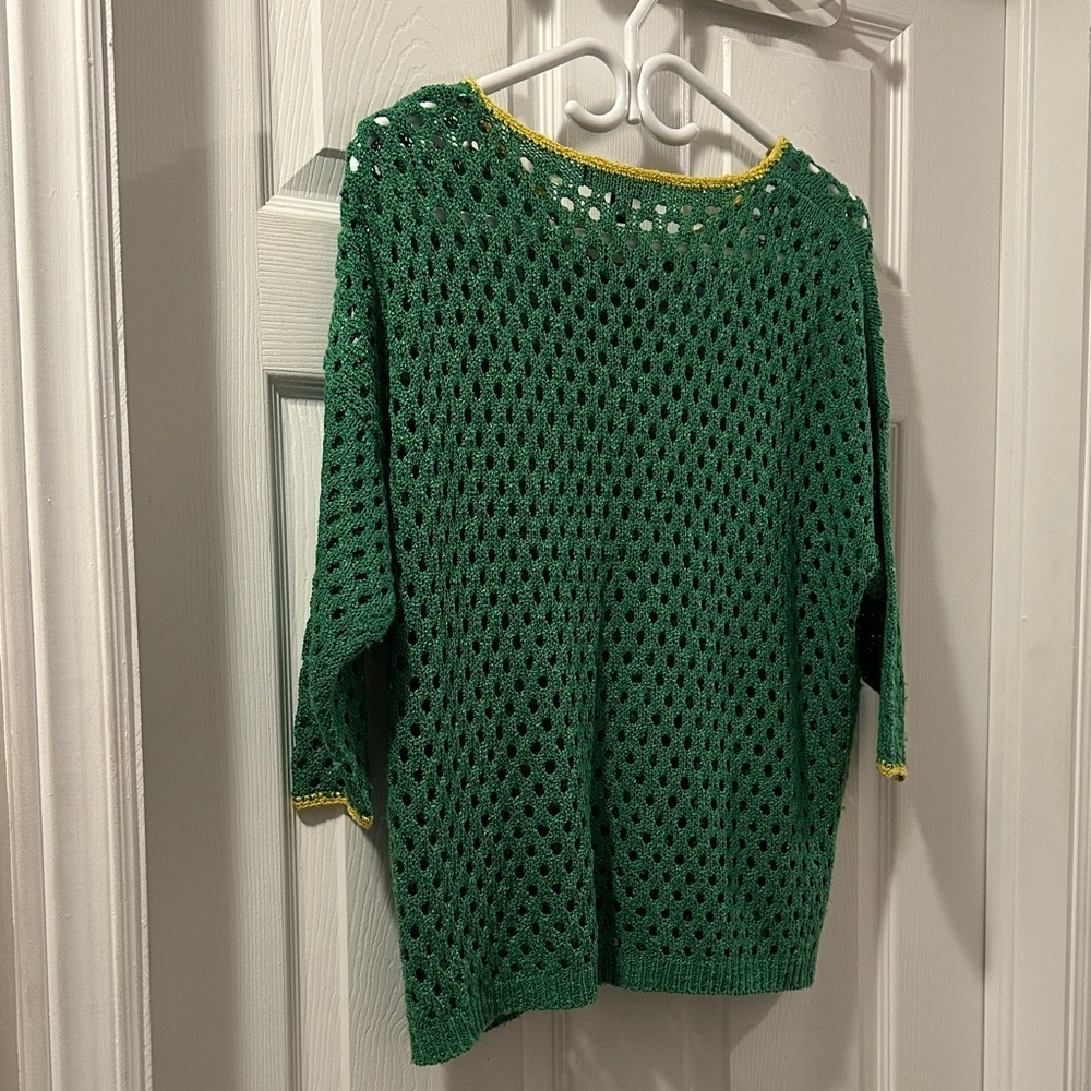 FEVER Y2K Green Open-Knit Bohemian Sweater Sz S - Picture 8 of 12